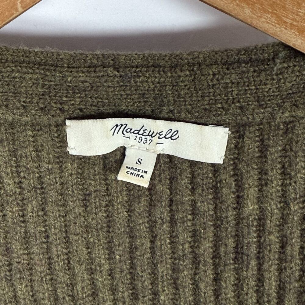 Madewell Merino Wool Rib Knit Cardigan Sweater Olive Green Button Front S - Picture 2 of 7